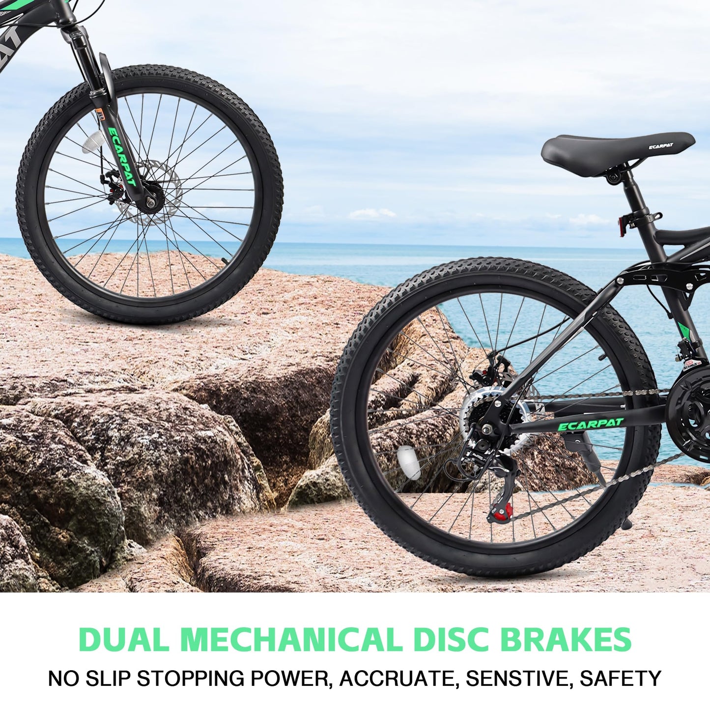 Ecarpat Full Dual Suspension 26 Inch Mountain Bike, 21-Speed Disc Brake, Front Fork Rear Shock Absorber Carbon Steel Frame Mountain Bike, Mens Womens Trail Commuter City Bicycles
