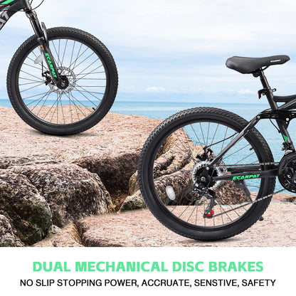 Ecarpat Full Dual Suspension 26 Inch Mountain Bike, 21-Speed Disc Brake, Front Fork Rear Shock Absorber Carbon Steel Frame Mountain Bike, Mens Womens Trail Commuter City Bicycles