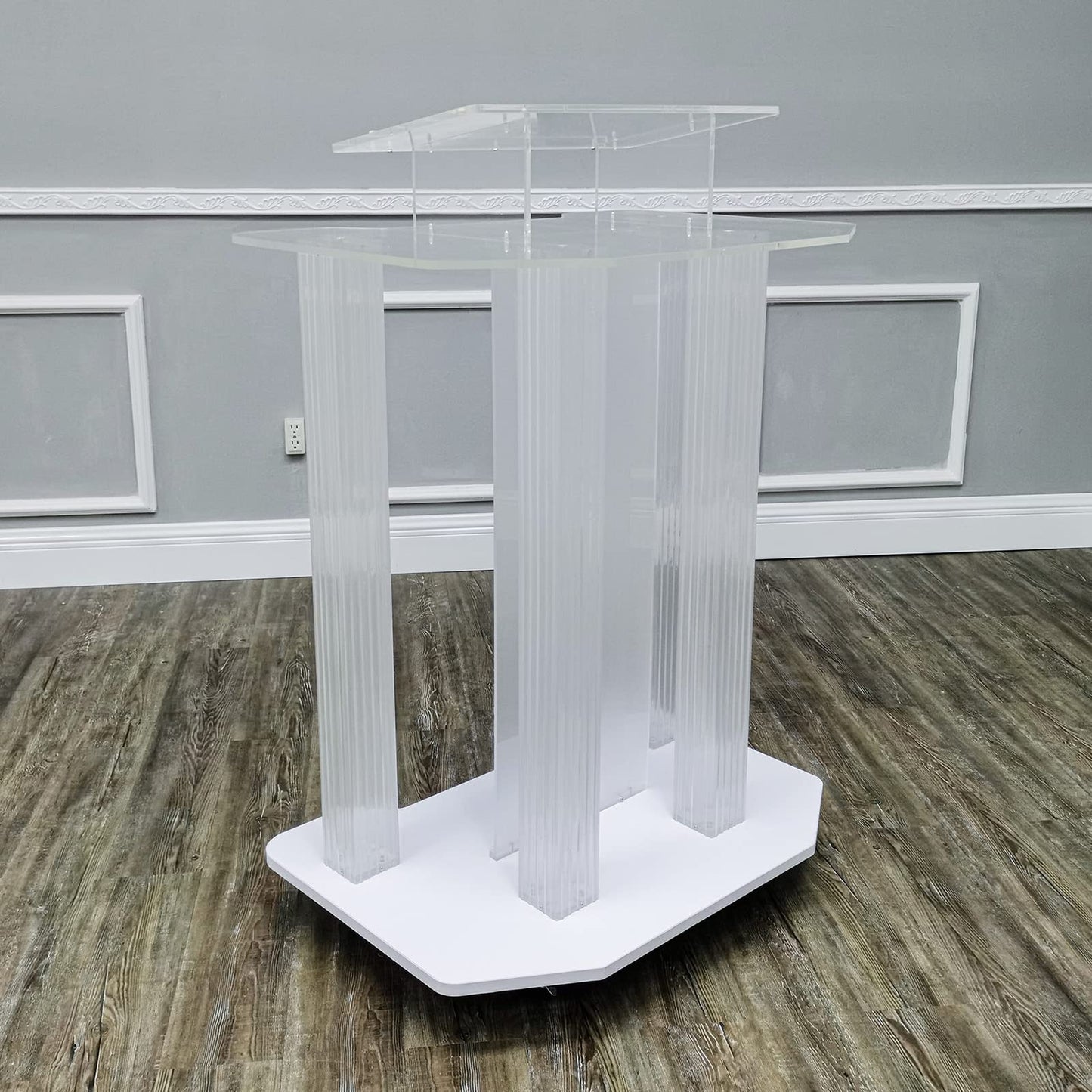 DHXIAMZ Acrylic Podium Stand with Wheels for Restaurants Weddings Offices and Classrooms Wide Reading Surface for Presentations and Lectures