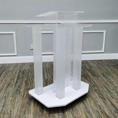 DHXIAMZ Acrylic Podium Stand with Wheels for Restaurants Weddings Offices and Classrooms Wide Reading Surface for Presentations and Lectures