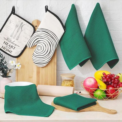 Homaxy 100% Cotton Dish Cloths - Ultra Soft & Absorbent Quick-Drying Towels | 12x12 Inches, 8-Pack, Dark Green