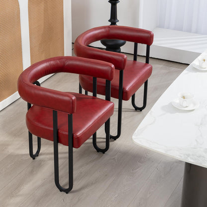 House Hold Contemporary Designed PU Fabric Upholstered Accent,Dining Chair,Barrel Side Chairs Kitchen Armchair for Living Room Set of 2 (Wine red PU)