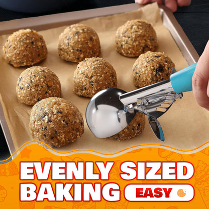 Cookie Scoop Set - Ice Cream Scoop with Trigger - Cookie Scoops for Baking Set of 3#16 (2.7 oz), #20 (2 oz), #30 (1.25 oz), Stainless Steel Versatile Tool, Portion Control for Cookies and Treats Prep