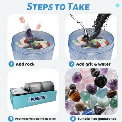 6LBS Rock Tumbler-Complete Tumbling Kit with Double Transparent Drums for Seperate Polishing Tasks-Comes with Rough Rocks, Grits and Tools-Great for Tumbling Jobs