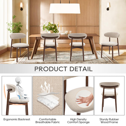 COLAMY Wooden Dining Chairs Set of 6, Modern Upholstered Fabric Dining Room Chair, Farmhouse Kitchen Side Chairs with Foot Pegs, Beige
