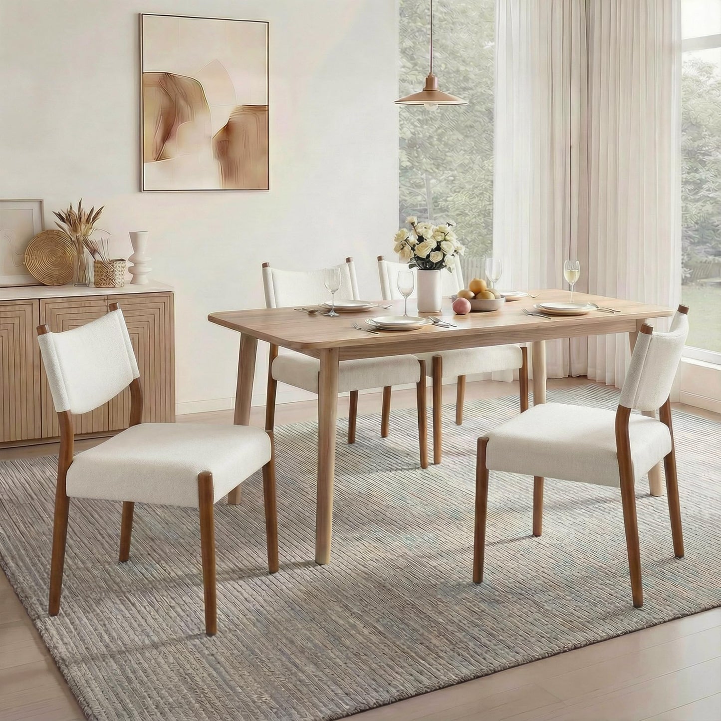 KISLOT Upholstered Dining Chairs Set of 4, Solid Wood Armless Kitchen Chairs with Soft Polyester Fabric, 18.9" Seat Height, Modern Dining Room Seating, 300 lbs Capacity, Linen