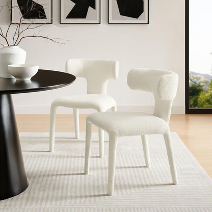 Modway Stellan Upholstered Boucle Dining Chair in Cream – Fabric Accent Chair with Curved Backrest – Armless Side Chair for Dining or Living Room