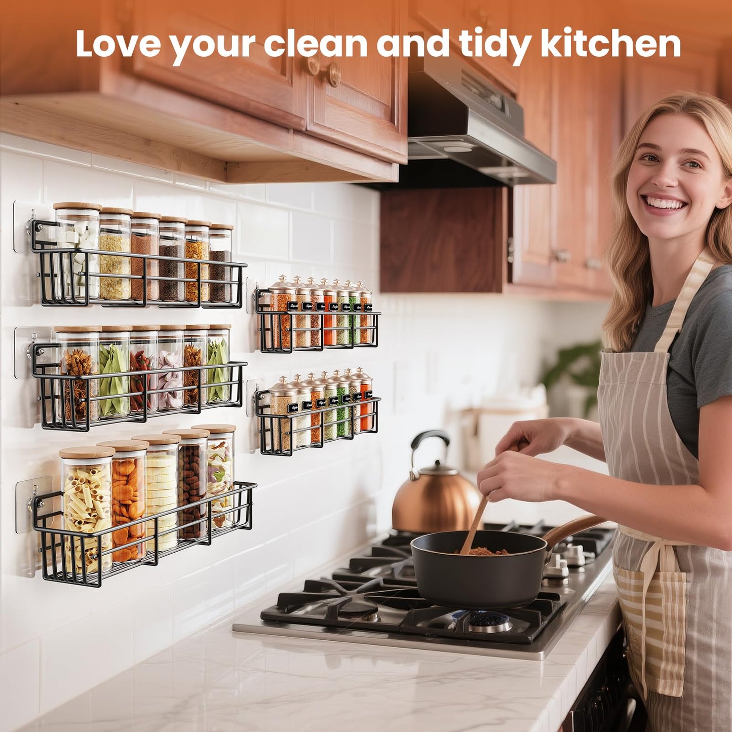 Mystozer Spice Rack wall mounted 6 Pack, Space-Saving Spice Organizer for Spice Jars and Seasonings,Screw or Adhesive Hanging Spice Rack Organizer for Your Kitchen Cabinet,or Pantry Door