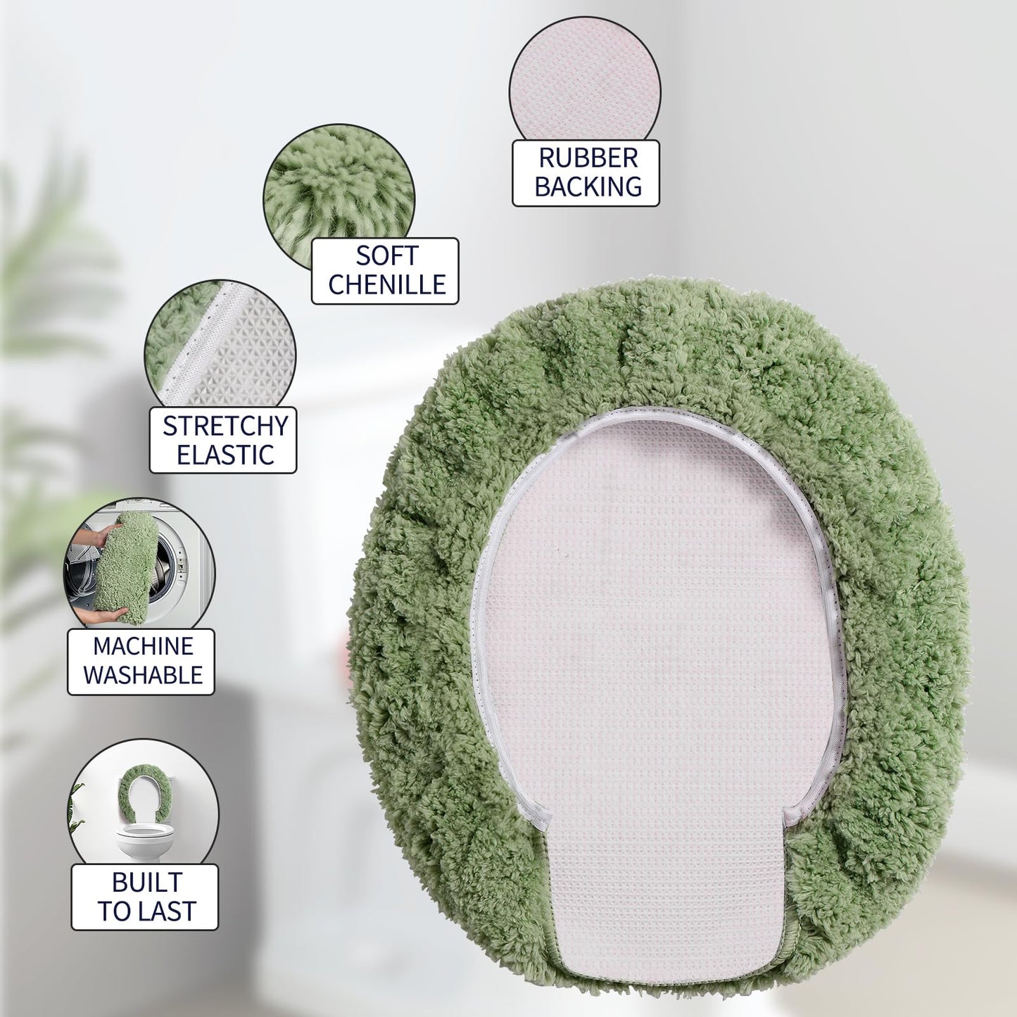 Baahrnom Luxury Soft Microfiber Toilet Lid Cover Machine Washable Solid Toilet Seat Cover 17.5" x 15" Adjustable Rubber Backing Fits Most 16-17.5" L x 14-16" W Round Oblong and Elongated Toilet Seat