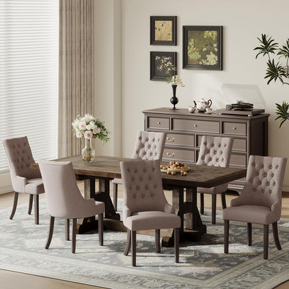 COLAMY Fabric Side Dining Chairs Set of 6, Wingback Upholstered Dining Room Chairs with Tufted Button, Living Room Chairs for Home Kitchen, Taupe