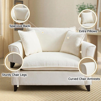 ERYE 46.9" Chenille Upholstered Accent Chair Wide Seat for Living Room Bedroom, Modern Leisure Cushion Armchair W/ 2 Pillows and Removable Cover for Home Apartment Office