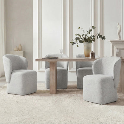 KISLOT Upholstered Dining Chairs with Wheels, No Assembly Stain Resistant Fabric Modern Barrel Armchair with Casters, Dining Room Chairs for Kitchen Living Room Bedroom, Light Grey, Set of 2