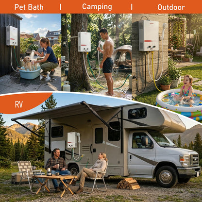 TOPWISH Portable Propane Water Heater Tankless, 8L 2.11GPM Instant Gas Hot Water Heater 54,500 BTU with Digital Display Handle Overheating Protection for Outdoor Camping RV Cabin Shower