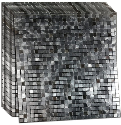 XUANINY 10-Piece Peel and Stick Backsplash for Kitchen Aluminum 3D Wall Sticker Panel Self-Adhesive Metal Mosaic Tile (11.41"x11.41"Grey)