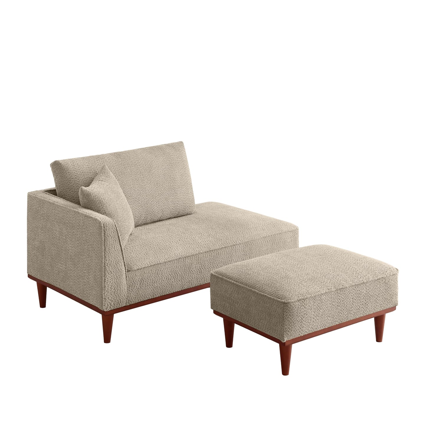 ERYE Right Facing Boucle Upholstered Chaise Lounge with Ottoman and Wooden Accent, Modern Minimalist Chaise Lounge Single Leisure Recliner Daybed for Living Room Bedroom