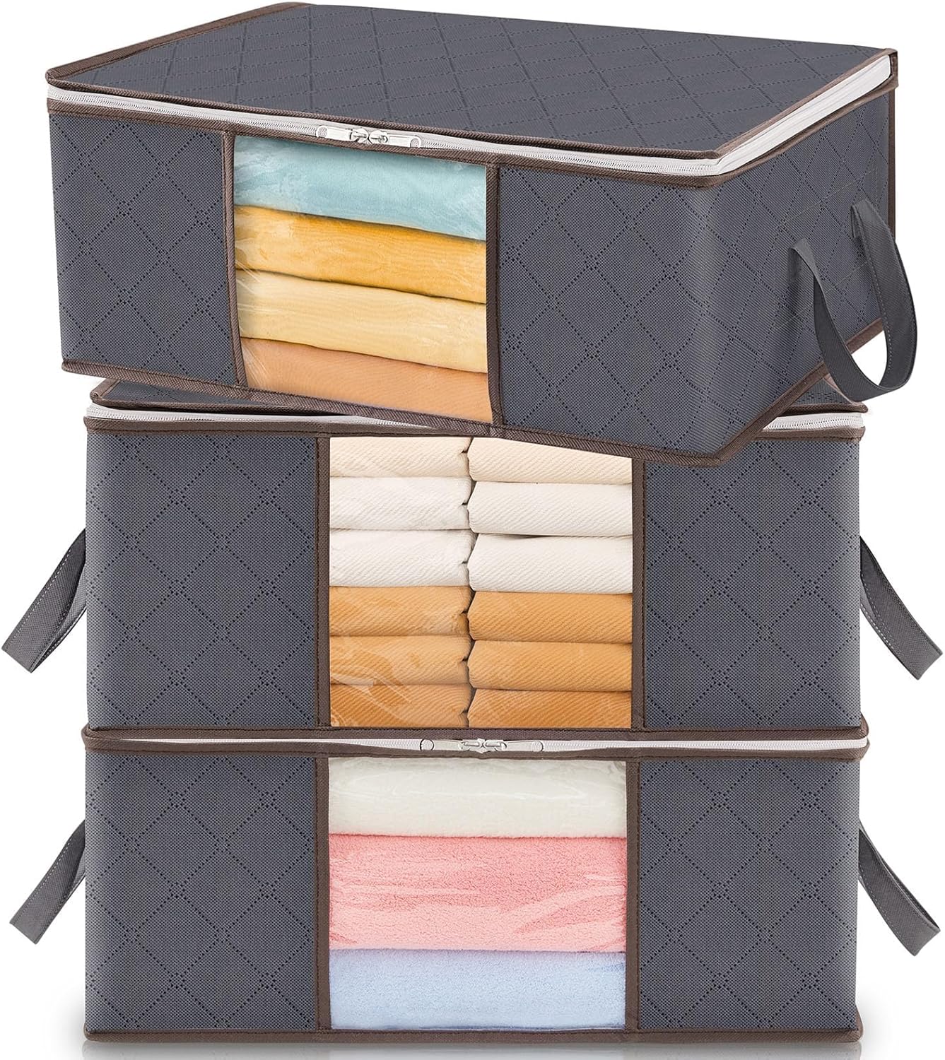 Lifewit 3 Pack Clothes Storage Bag, Foldable Storage Bin Closet Organizer with Clear Window, Sturdy Fabric for