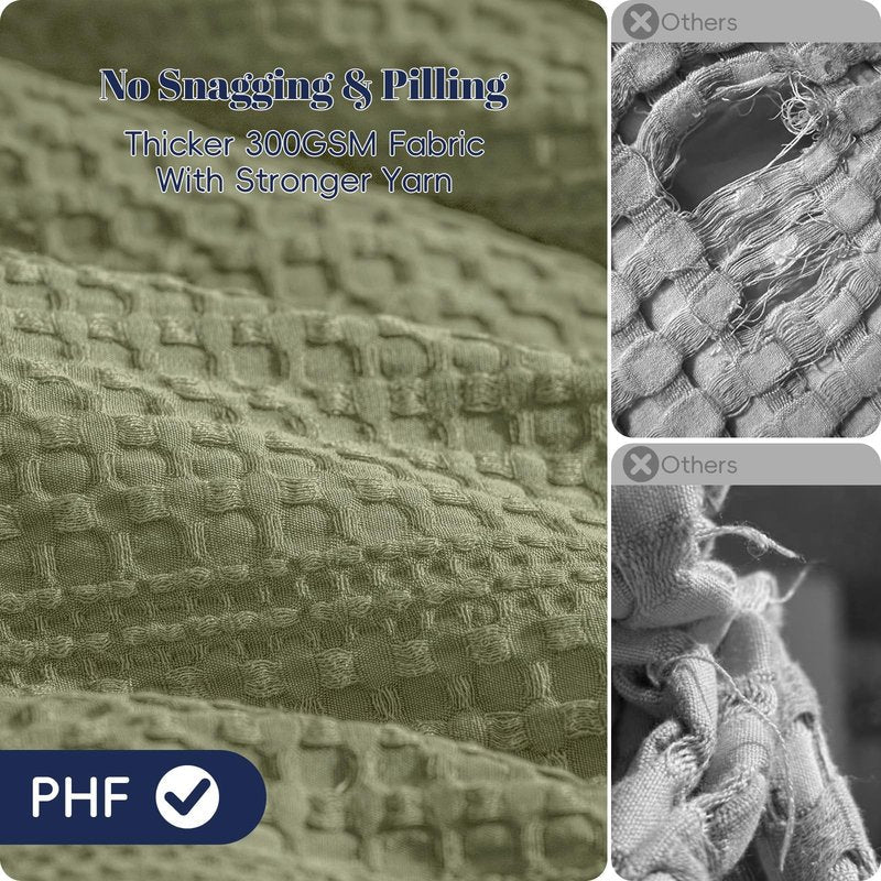 PHF Soft Waffle Comforter Set King Size- Comfy Breathable Waffle Weave Comforter with 2 Pillow Shams, 3 Pieces Less Snagging Lightweight Textured Bedding Set for All Season, Olive Green