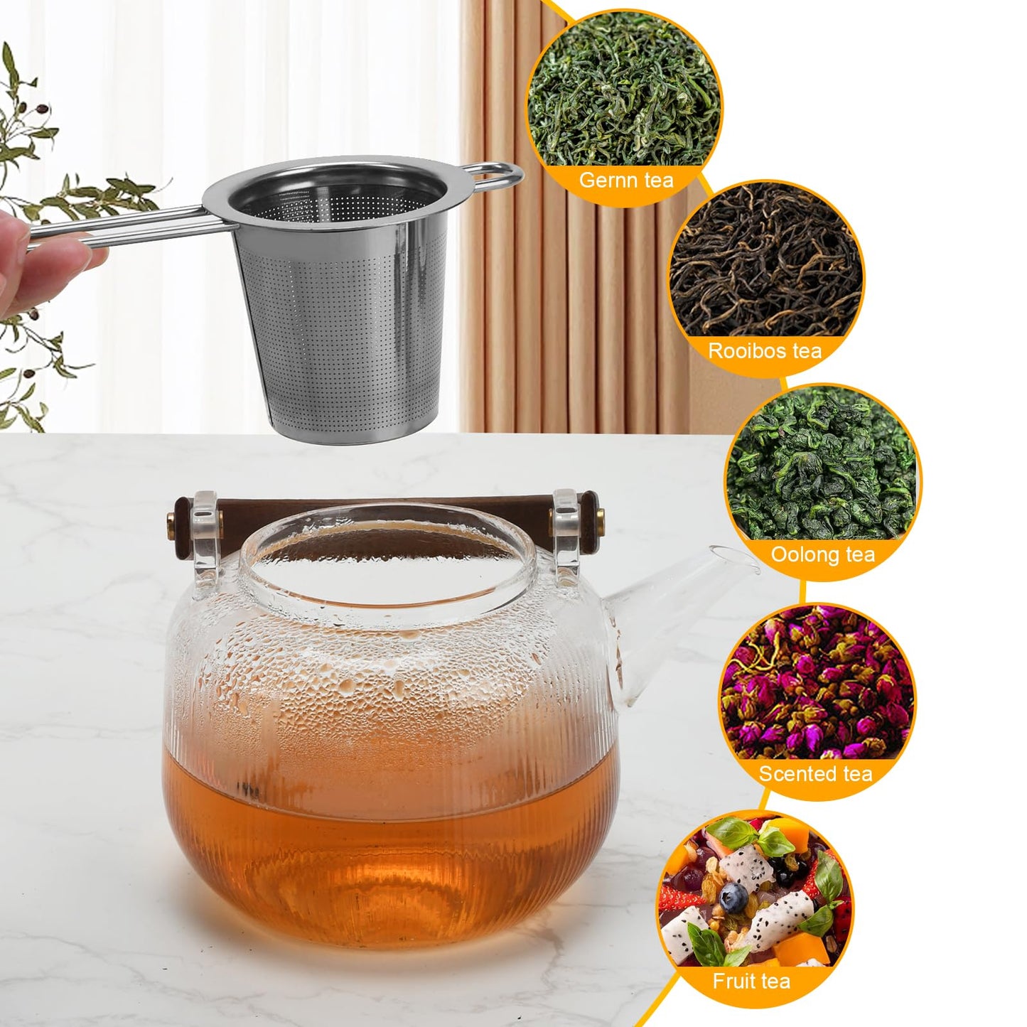 2pcs Tea Infuser, Stainless Steel Tea Strainer Fine Mesh Tea Diffuser with Double Long Handles Loose Leaf Tea Steeper for Mugs Cups Teapots (Silver)