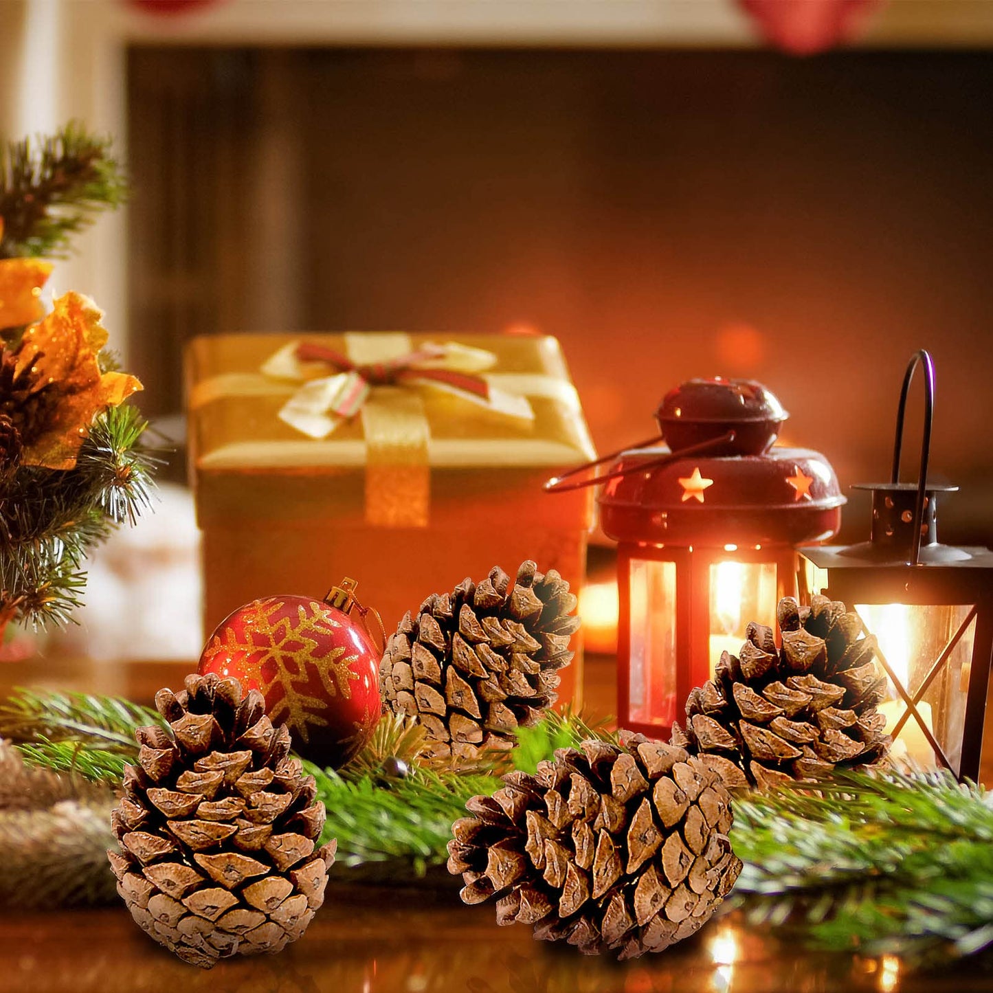 24PCS Christmas Natural Pine Cones,Rustic Pinecones with String for Crafts & Decorating Winter Xmax Holidays Vase and Table Bowl Fillers(Dia. 1.57-1.96 Inches)