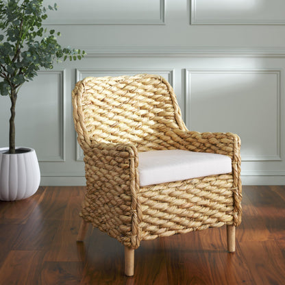 SAFAVIEH Home Collection Purrl Tropical Coastal Natural Solid Wood Hyacinth Accent Chair with Cushion (Fully Assembled)