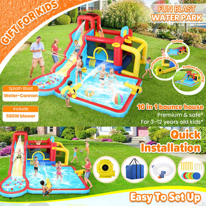 AKEYDIY Water Slide Bounce House,13×12.5ft Waterfall Waves Mega Water Slides Park |Inflatable Water Slide for Big Kids 8-12 &3-10,Large Pool,Blow Up Water Slide for Kids Backyard Outdoor