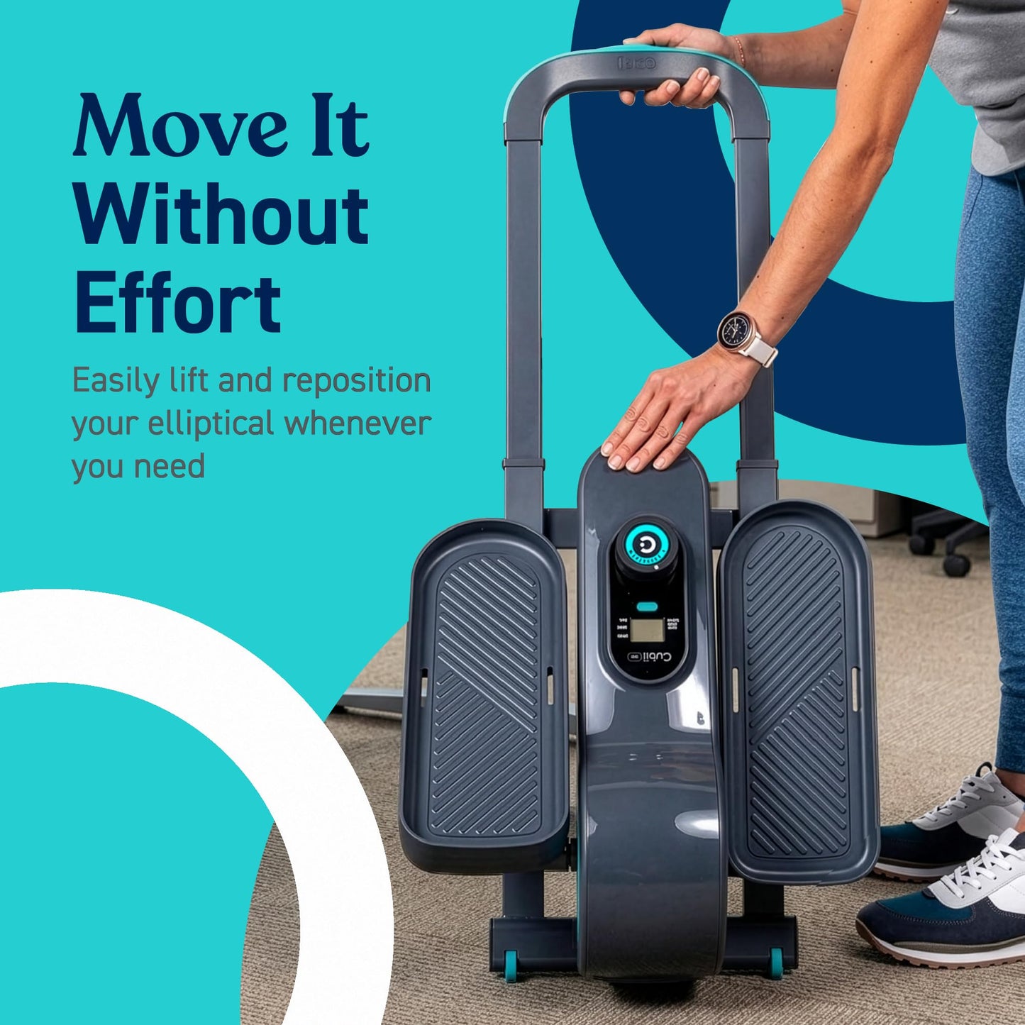 Cubii GO Under Desk Elliptical Bike, Portable Low Impact Leg Exerciser for Home and Office | Compact Exercise Machine with 10 Resistance Levels, LCD Display & App Tracking