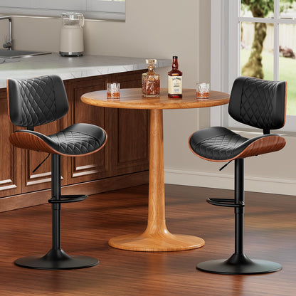 FervorFurn Swivel Bar Stools Set of 3, Adjustable Bar Stool for Kitchen Island, Mid-Century Modern PU Leather Counter Height Bar Stools with Back and Footrest, Easy Assembly, Black