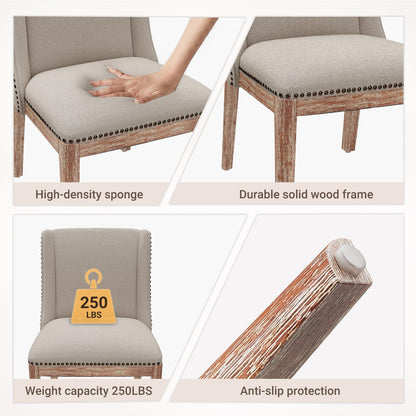 MALOL Upholstered Dining Chairs Set of 6, Premium Fabric Accent Chairs with Nailhead Trim, Curved Backrest & Solid Wood Legs for Dining Room, Kitchen & Living Space, Beige