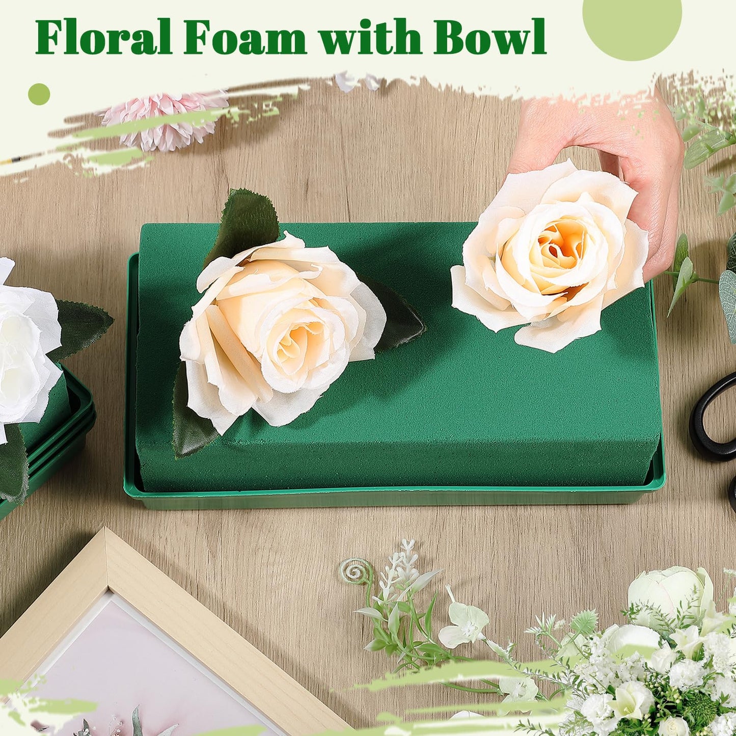 Teenyyou 4 Pack Large Size Floral Foam with Bowl 9.65" l x 4.65" W x 3" H Rectangle Wet Floral Foam Cage Blocks Flower Arrangements Supplies for Table Party Festival Flower Decor