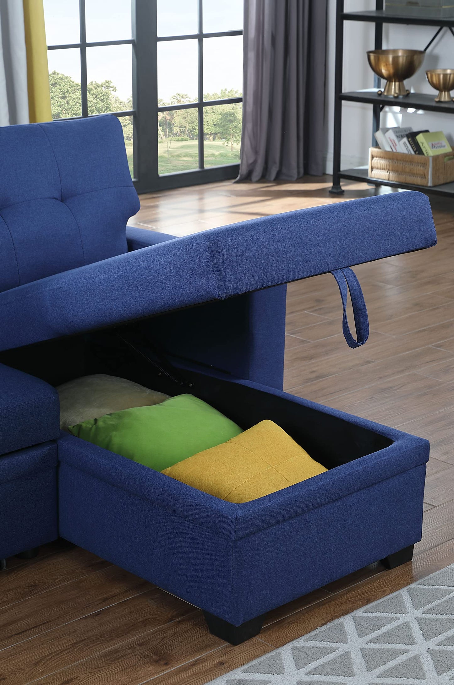 Acosure 82" Sectional Small Sofa with Pull Out Bed,L-Shape Upholstered Sleeper Couch W/Storage Chaise,Tufted Backrest Design,3 Seat Linen Convertible Sofas for Living Room Apartment Office,Blue
