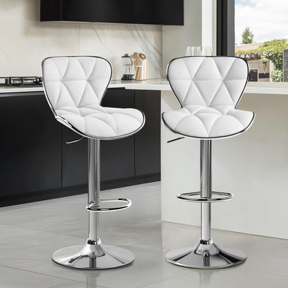 Yaheetech Bar Stools Leather Set of 4, Adjustable Shell Back Barstools with Footrest, Counter Height Bar Chairs with Back for Kitchen Island, White