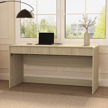 Manhattan Comfort Novara Modern 60" Writing Desk with 2 Smooth-Glide Drawers with Fluted Fronts, Office Desk with Large Work Surface, Stylish Rounded Edges, Whitewashed Oak