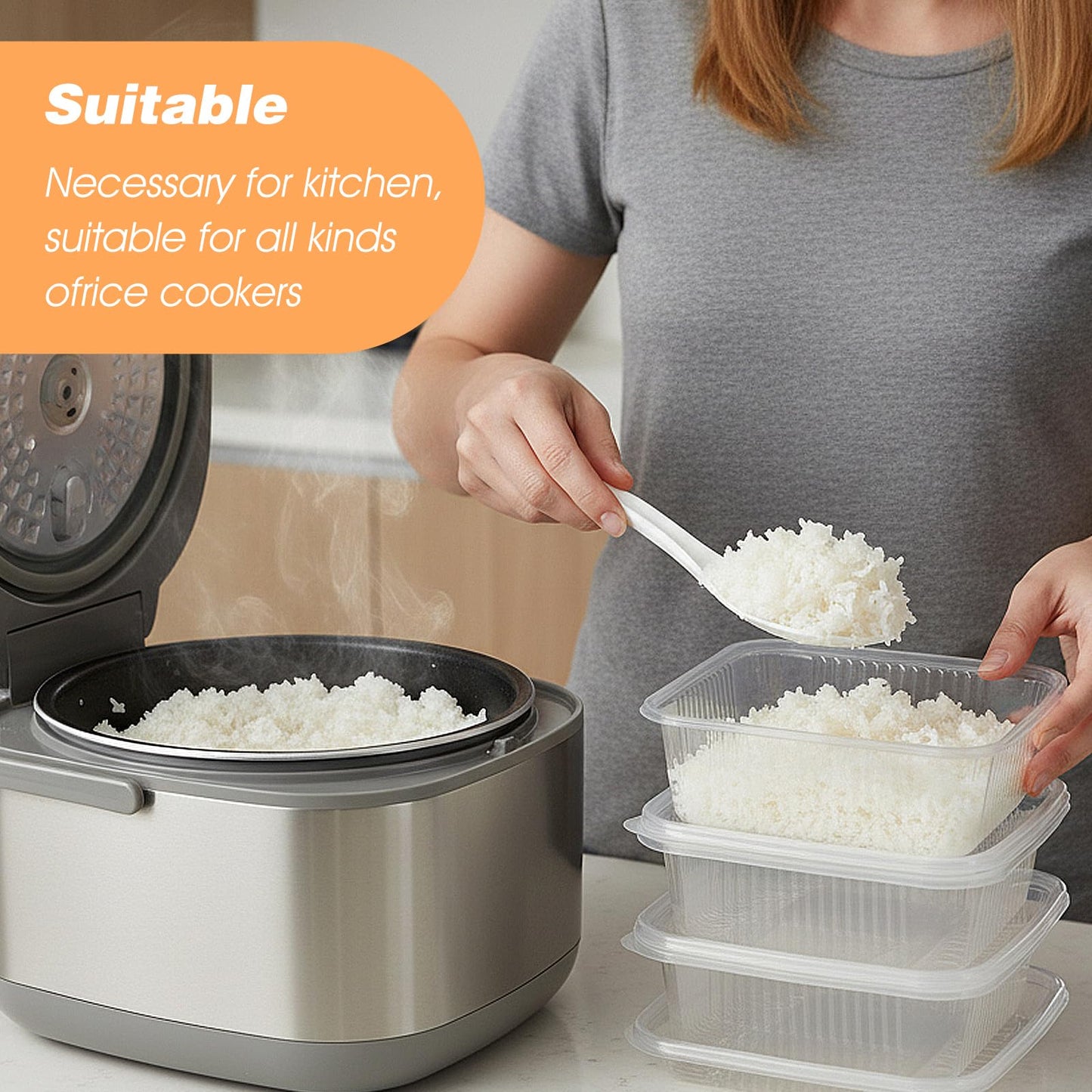 Curved Standing Rice Spoon Paddle, 2Pcs Non Stick Rice Scooper Potato Serving Spoon, Heat Resistant Cooker Scoop Paddle