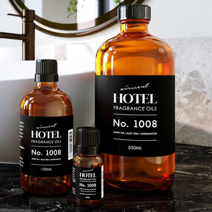 AirScent Hotel Diffuser Oil No. 1008 - White Tea, Aloe Vera & Sandalwood - Premium Fragrance Oil for Ultrasonic and Waterless Diffusers and Crafting - 500 mL, 16.9 fl oz Glass Bottle