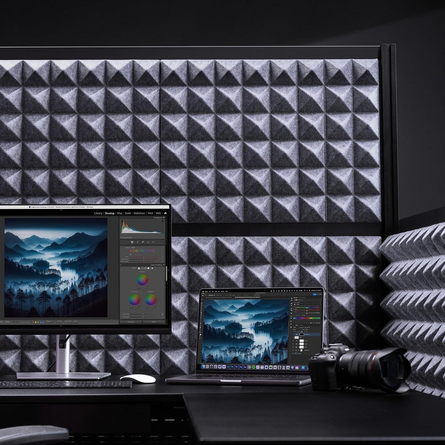 Stand Up Desk Store Studio Modular Wall and Sound Absorbing Room Divider | Sound Dampening Acoustic Panels for Office Cubicle | Noise Reduction and Noise Canceling Office Partition (70'' x 70'')