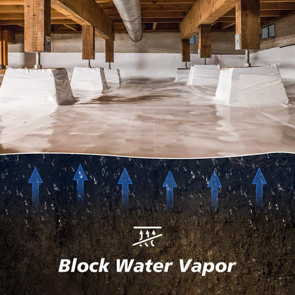 Crawl Space Vapor Barrier - 20 Mil Vapor Barriers - (10' x 50') - Tear Resistant, Heavy Duty Vapor Barrier, Drop Cloth Moisture Barrier Thick Plastic Sheeting Covering for Crawlspace Encapsulation