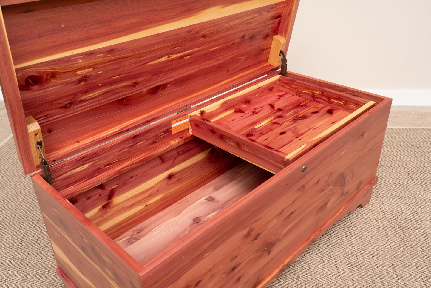 Rustic Red Door Co. Cedar Hope Chest with Waterfall Top and Tray, Amish Made Wooden Storage Trunk Box for Bedroom, Blanket, Clothes, Anti-Slam Hinges and Lock, Cedar Wood, Natural Stain, 36" Long