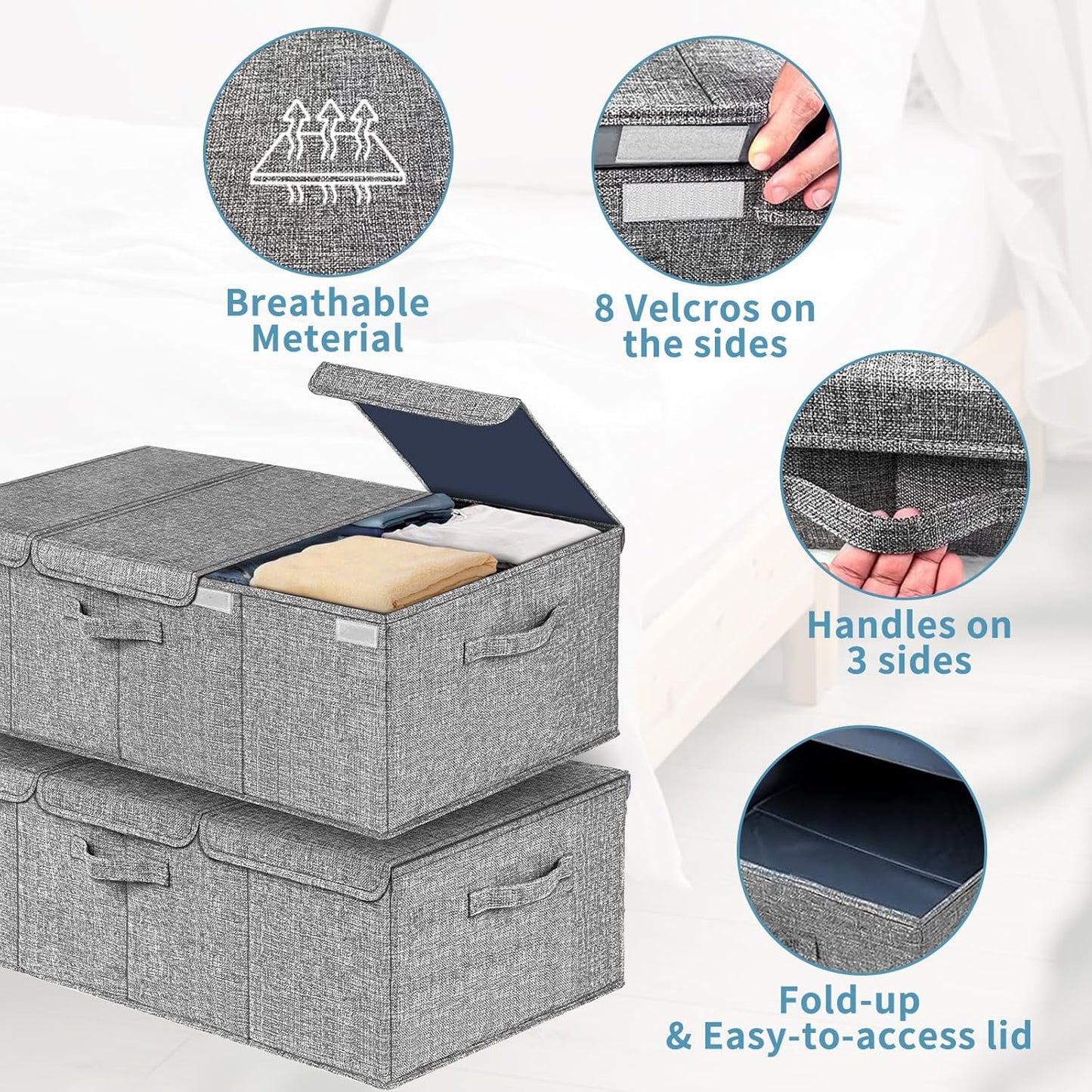 Deep Under Bed Storage Container, 10" Tall Height Underbed Box Bin with Lids, Large Basket for Bedroom, 2 Pack