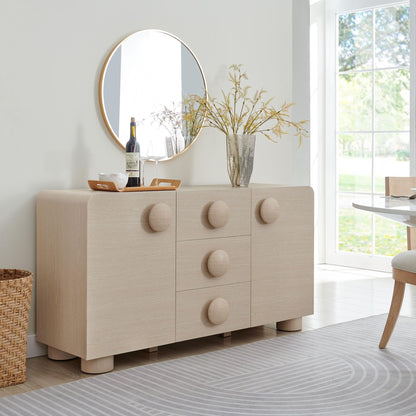 Modway Sonnet Retro Curved Sideboard in Ash – 57 Inch Modern Buffet Cabinet with Circle Knobs – Credenza Cabinet with 3 Drawers – TV Stand Media Cabinet for Living Room, Home Office, Lounge Area