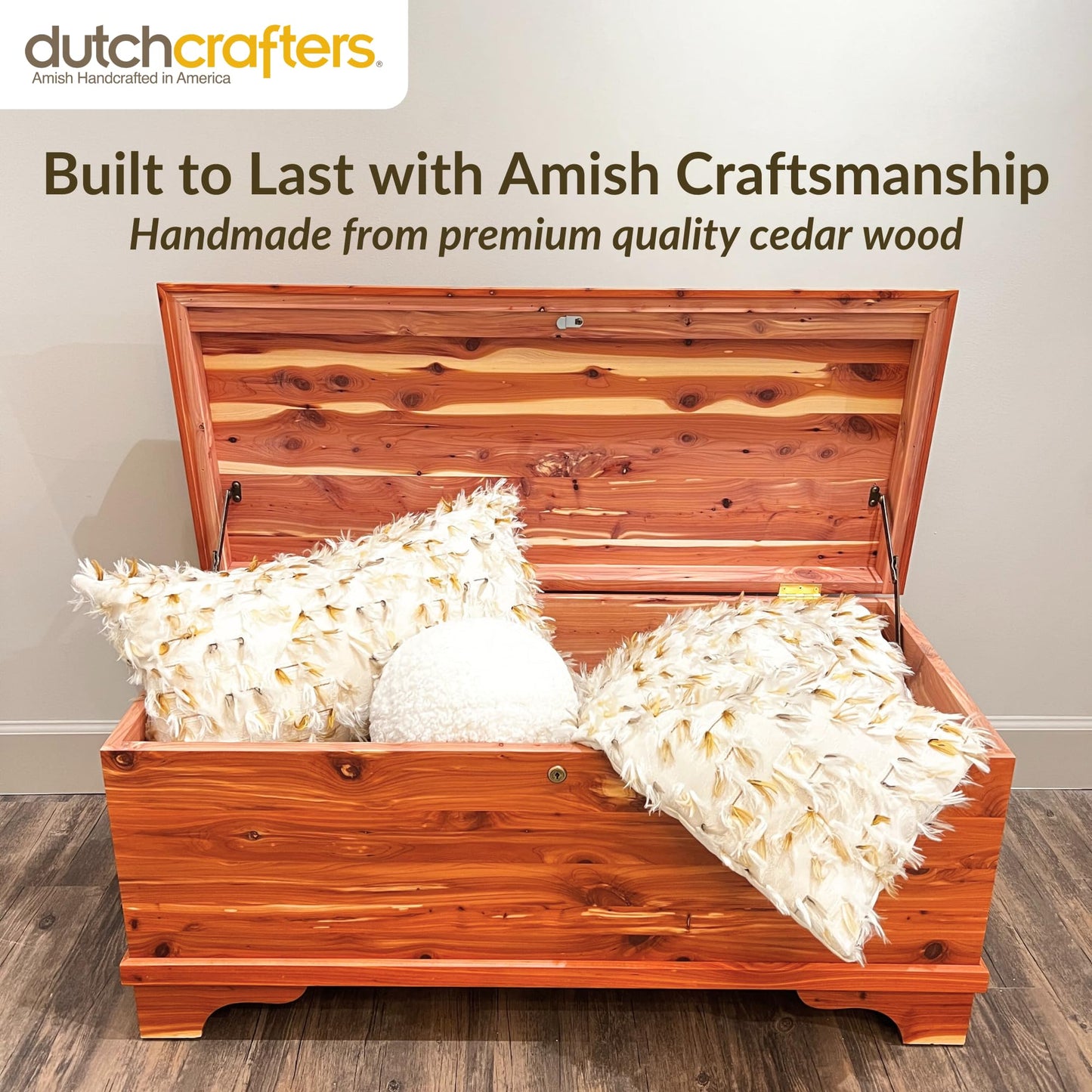 DutchCrafters Red Cedar Wood Blanket Storage for Living Room, Fully Lined Hope Chest, Bedroom Bench, Lockable Storage Box, Locking Chest with Handles and Waterfall Edge - Amish Made in USA (35" Small)