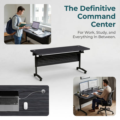 Folding Conference Room Tables with Wheels, Modular Conference Table Foldable Mobile Office Training Tables, Seminar Rolling Flip Top Nesting Meeting Table Space-saving for Classroom, Black 8Pack