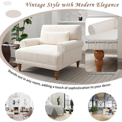 Christopher Knight Home Accent Chair, Boucle Club Chair, Upholstered Lounge Chair, Large Size Armchair Roman Column Legs, Cozy Reading Single Sofa Chair for Living Room, Bedroom, Home Study, White
