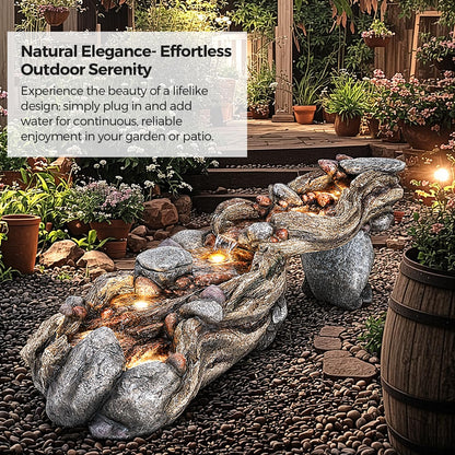 Jocoevol 60" Long Cascading Outdoor Rock Water Fountain, 5-Tier Tranquil River Waterfall, Realistic Rock Design, Serene Flowing Water Sound for Outdoor Garden, Patio, Landscaping, Home Decor