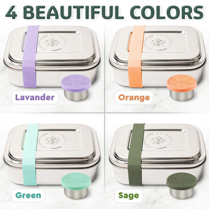 Everusely - Bento Box - Sage, 27oz / 0.8 L - Stainless Steel Lunch Box with Leakproof Condiment Container - 3 Compartment Snack Organizer for On the Go Meals - Freezer & Dishwasher Safe
