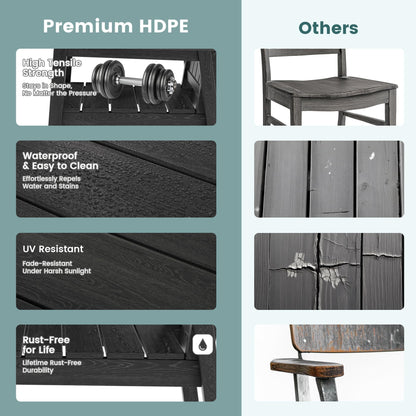 Pamapic 7 PCS Outdoor Dining Set, Spacious HDPE Outdoor Table and Chairs, Wood Grain Patio Furniture Sets with Elegant Armrest, All-Weather Patio Dining Table with Umbrella Hole, Black