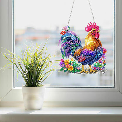 SENQAO Chicken Diamond Art Hanging Kit for Adult, Special Shaped Rhinestone, DIY Acrylic 5D Diamond Art Painting Window Pendants Home Garden Wall Hanging Kits Hanging Ornament