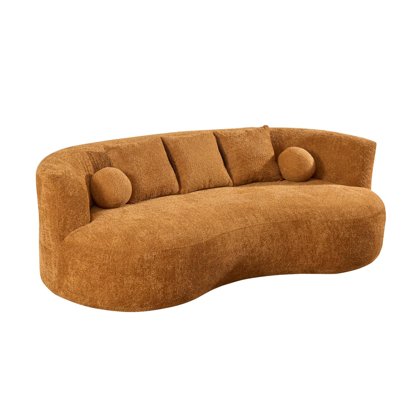 Christopher Knight Home Nomad Curved Sofa, 90" Boucle Upholstered 3 Seater Couch with Decor Cushions, Modern Cloud Couch with Deep Seat, Fabric Upholstered Seating Set for Living Room Bedroom, Camel