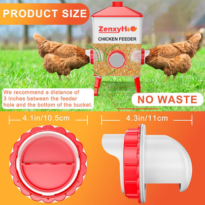 8 ZenxyHoC DIY Chicken Feeders No Waste, Ports Poultry Feeder with Hole Saw for Buckets Troughs Red