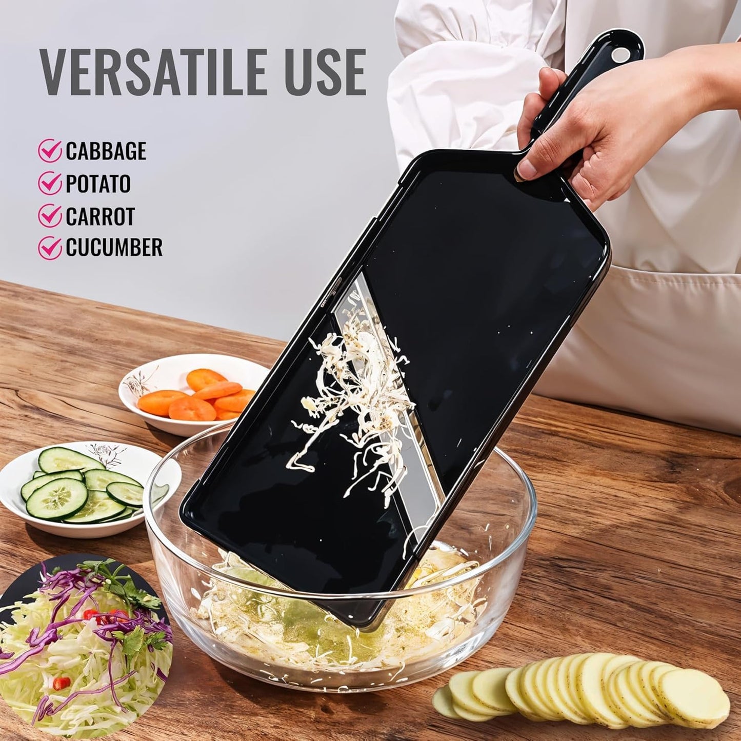 Cabbage Slicer Shredder with Stainless Steel Blade, Professional Coleslaw Sauerkraut Cutter, Ultra-Thin Julienne Slicer for Kitchen