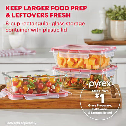Pyrex Freshlock Glass Food Storage Container, Airtight & Leakproof Locking Lids, 8 Cup